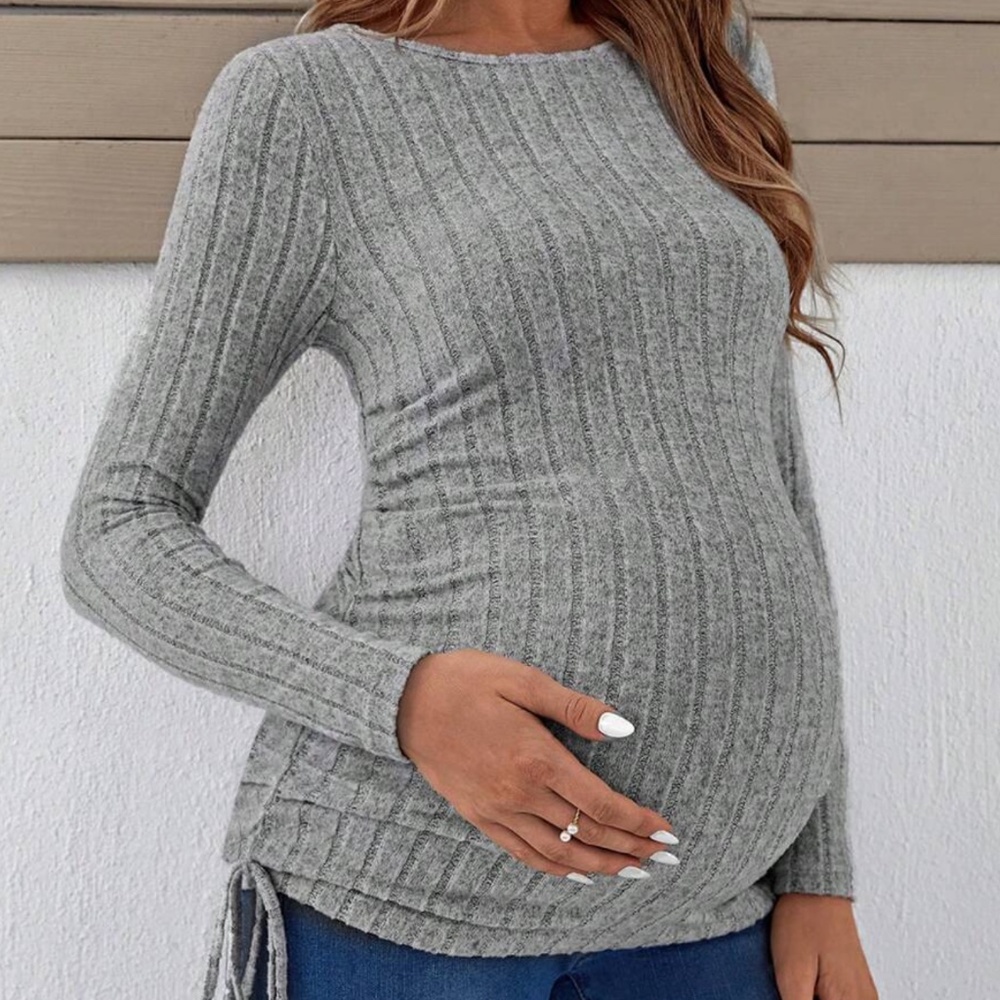 Maternity Ruched Side Ribbed Long Sleeve Top - Picture 8 of 15